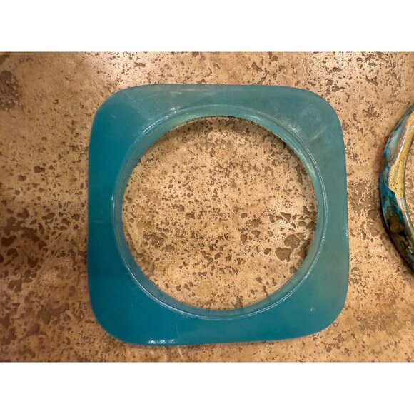 Set Of 4 Turquoise Blue Bracelets With Gemstone & Bead Design Featuring Square & - Picture 2 of 7